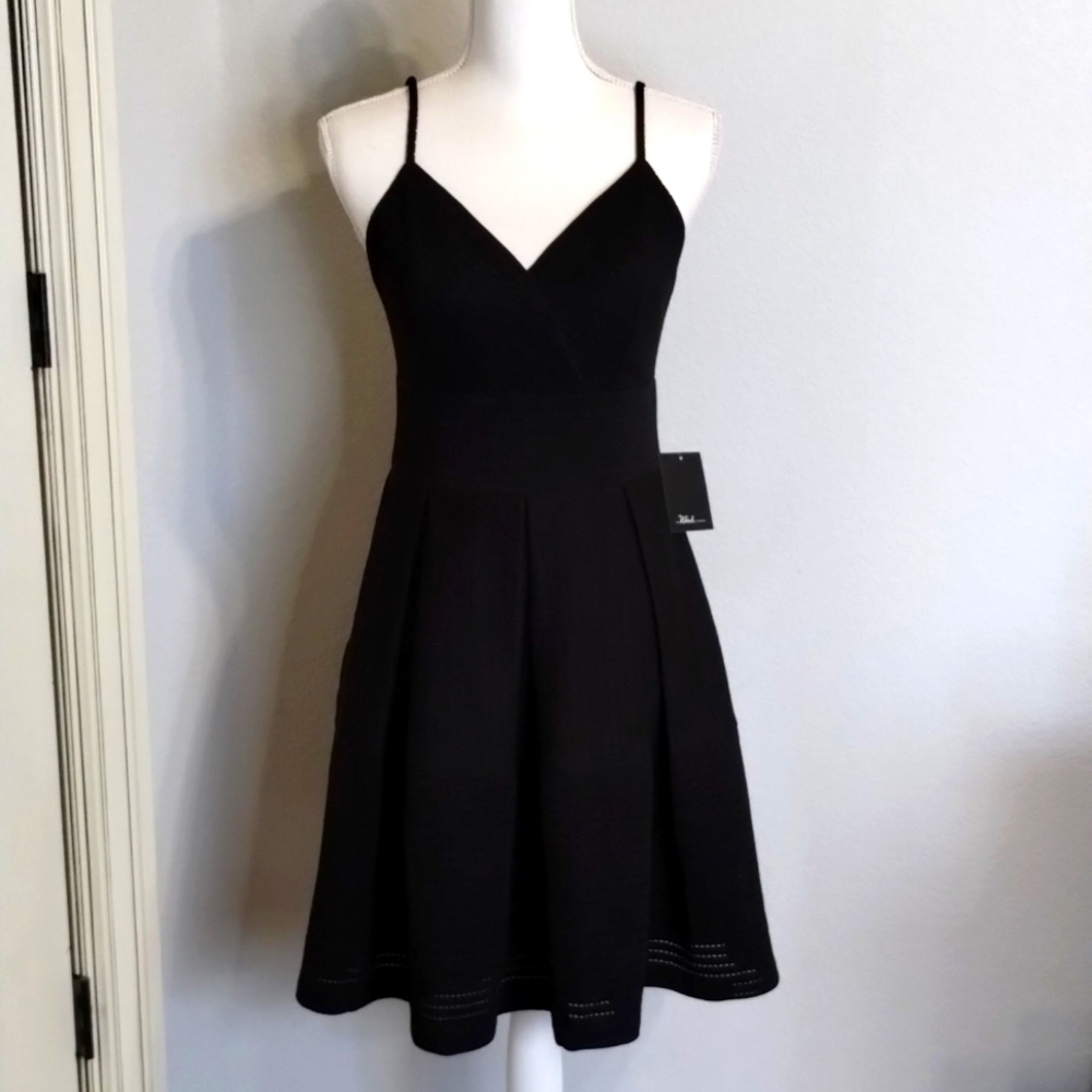 Wish Fit & Flare Dress Medium Mesh Texture Black Adjustable  Sleeveless LBD